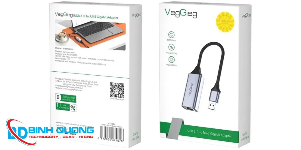 Cáp Chuyển VEGGIEG USB 3.0 Sang LAN 1000Mbps V-K306 – Kết Nối Mạng Dây Nhanh & Ổn Định