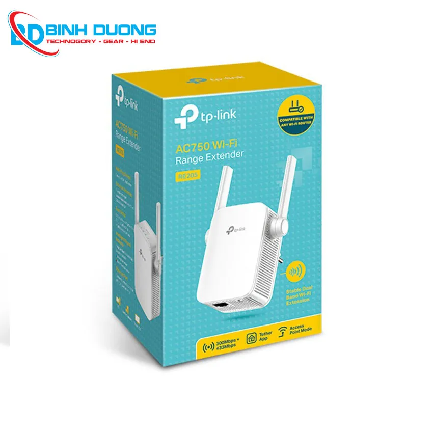 WIFI TPLINK RE205 AC750 2 ANGTEN, BANG TANG KEP 2.4GHZ/5GHZ