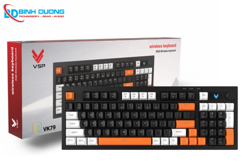 Bàn phím giả cơ có dây VSP VK79 Black-White-Orange - Chi tiết 1