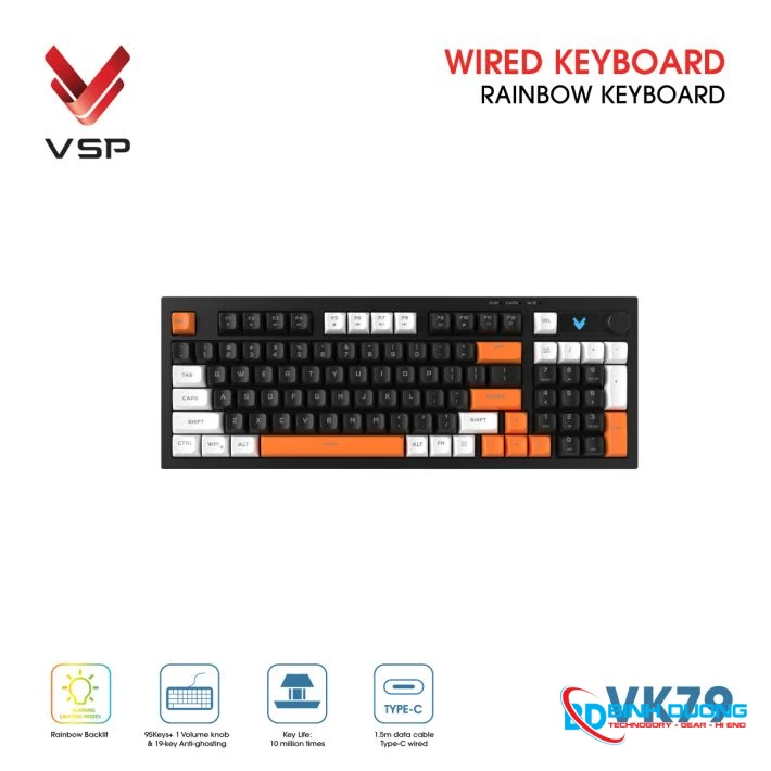 Bàn phím giả cơ có dây VSP VK79 Black-White-Orange - Chi tiết 2