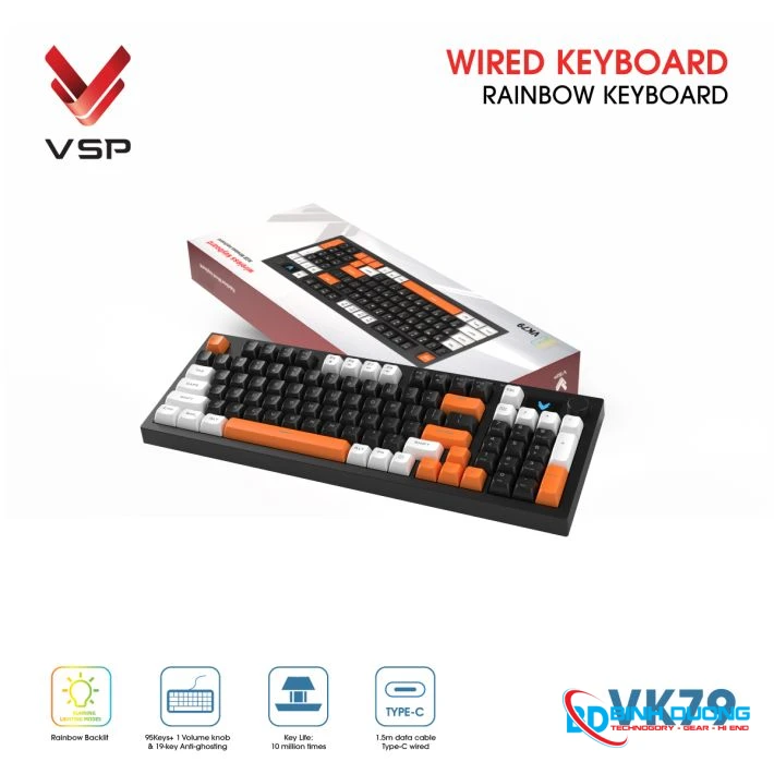 Bàn phím giả cơ có dây VSP VK79 Black-White-Orange - Chi tiết 3