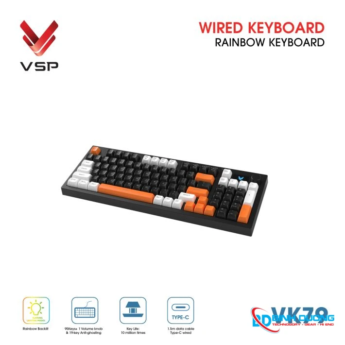 Bàn phím giả cơ có dây VSP VK79 Black-White-Orange - Chi tiết 4