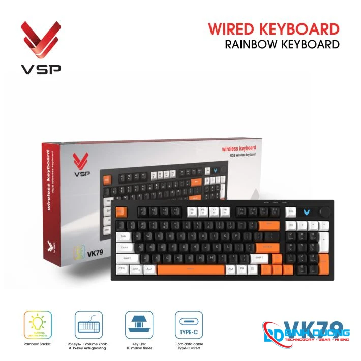 Bàn phím giả cơ có dây VSP VK79 Black-White-Orange