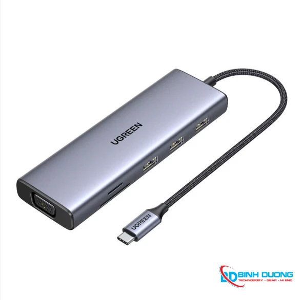 Bộ chuyển đổi USB Type-C ra HDMI, VGA, USB, Lan 1Gbps, 3.5mm, SD/TF, Sạc PD 100W Ugreen 15601