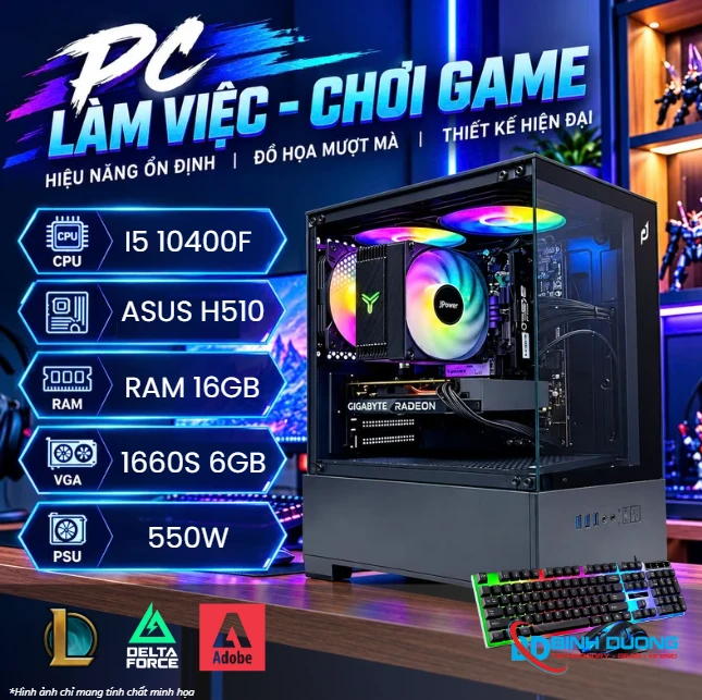 Bộ máy tính Gaming i5 10400F/ H510/ SSD 256GB/ RAM 16GB/ GTX 1660S/ 550W