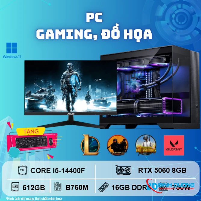 Bộ máy tính gaming i5 14400F/ 16GB/ 512GB/ RTX 5060