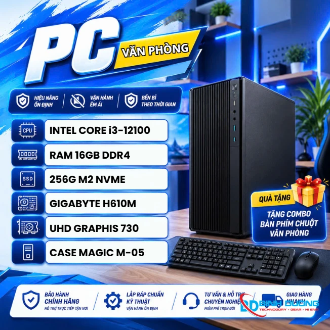 Bộ máy tính văn phòng i3 12100 (Ram 16G / SSD 256G M2NVME / P550W / LCD VSP 24inch)