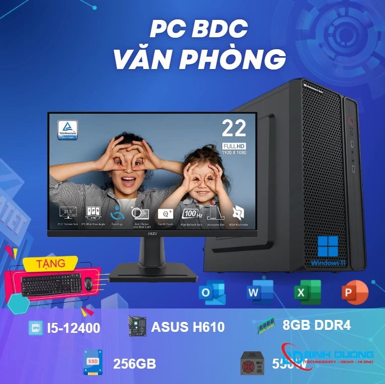Bộ máy tính Văn phòng i5 12400/ 8GB/ 256GB/ H610/ 550W