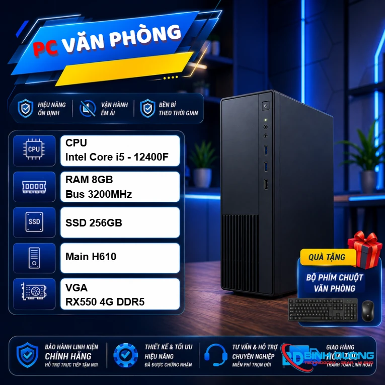 Bộ máy tính văn phòng i5 12400F/ 8GB/ SSD 512/ RX 550 4GB/ 550W