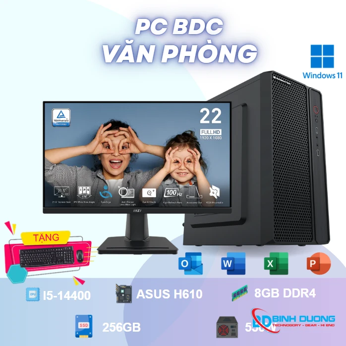 Bộ máy tính văn phòng i5 14400/ 8GB/ 256GB/ Win 11 Pro