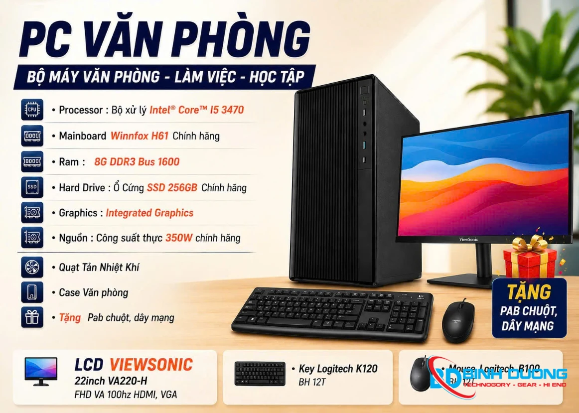 Bộ máy tính văn phòng I5 3470/ RAM 8GB/ SSD 256GB/ PSU 350W