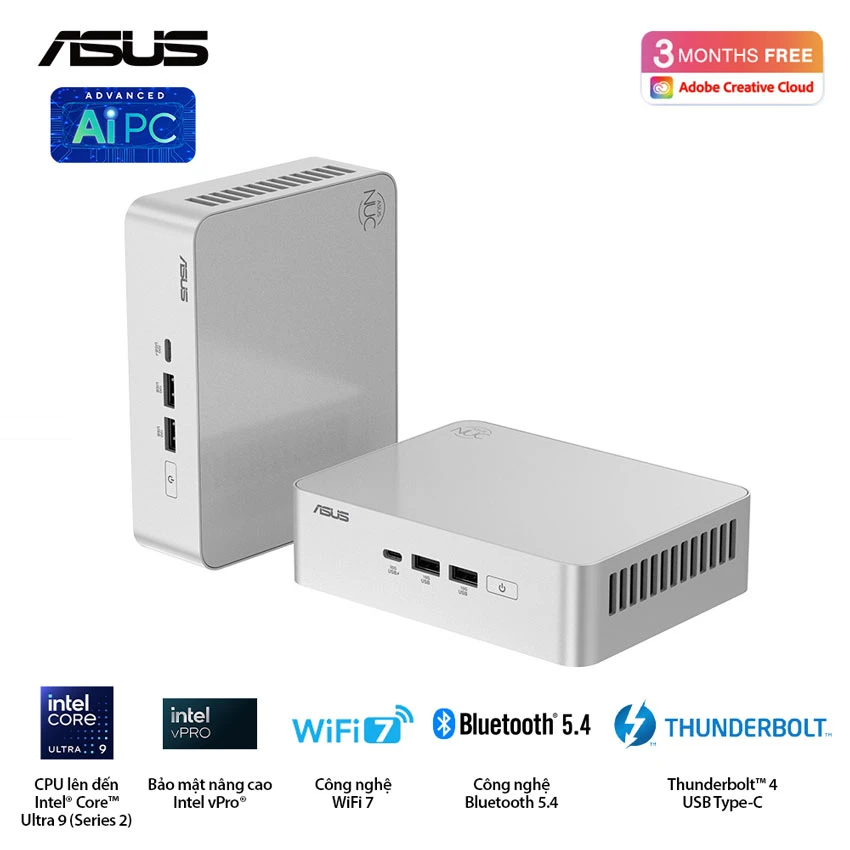 Bô Mini PC Asus NUC 15 PRO RNUC15CRSU500000i -Tall/ U5- 225H/2xDDR5-6400/2xNVMe/ 2x HDMI 2.1/2x Thunderbolt/ VESA MOUNT/ WHITE - Chi tiết 1