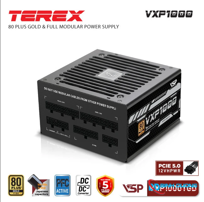 Bộ Nguồn Máy Tính VSP TEREX VXP1000TGD (1000W / 80 Plus Gold / Full Modular / ATX 3.0 / PCIe 5.0)