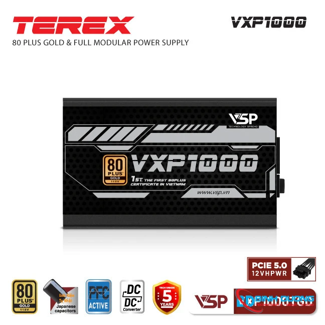 Bộ Nguồn Máy Tính VSP TEREX VXP1000TGD (1000W / 80 Plus Gold / Full Modular / ATX 3.0 / PCIe 5.0) - Chi tiết 4