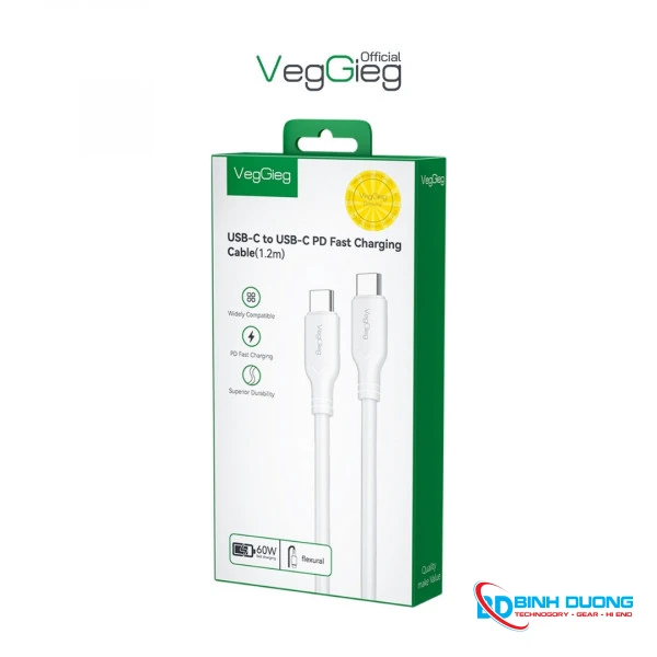 Cáp Sạc Nhanh VegGieg Type-C 60W Màu Trắng - V-M001C - Chi tiết 1