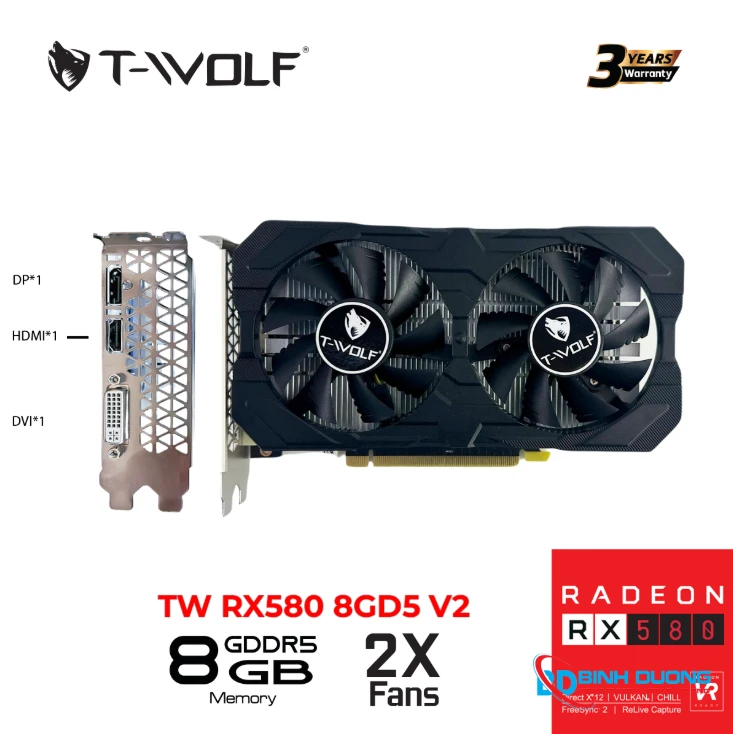 Card màn hình AMD Radeon RX 580 T-WOLF | 8GB GDDR5, 2304 SP, 500W - Chi tiết 4