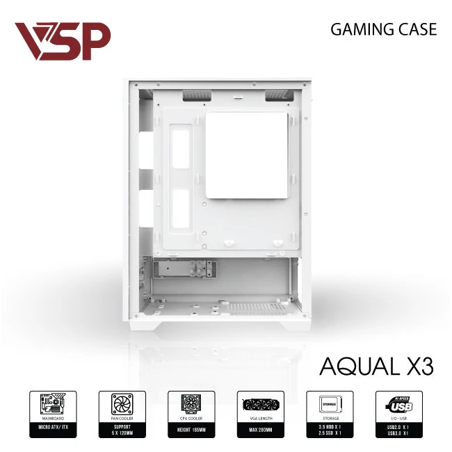 Case VSP Aqual X3 (Bể Cá, Chưa Fan, USB 3.0, M-ATX, Màu Trắng) - Chi tiết 2