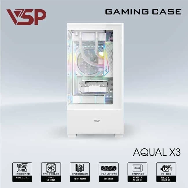 Case VSP Aqual X3 (Bể Cá, Chưa Fan, USB 3.0, M-ATX, Màu Trắng) - Chi tiết 3