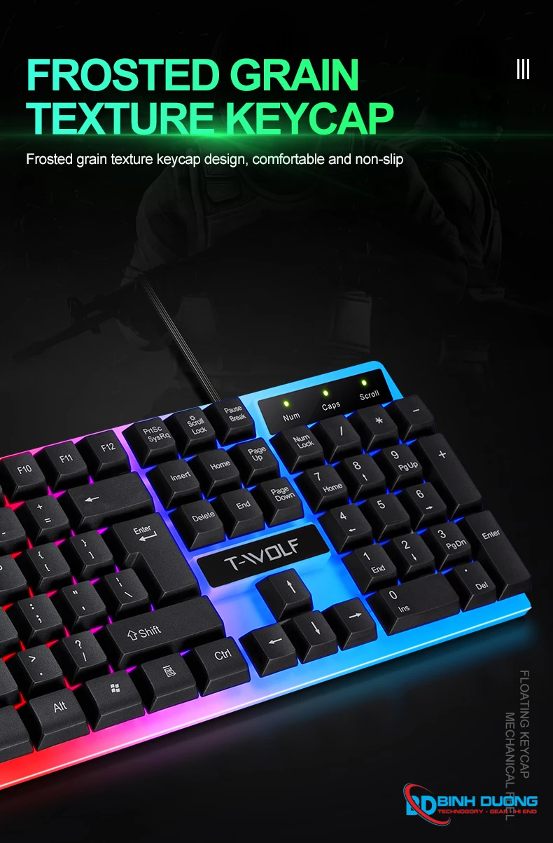 Combo Phím Chuột T-WOLF TF230 (USB/Black/104 LED Highcap key/1.5m/1200dpi/3 key/1.4m) - Chi tiết 3