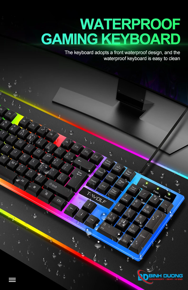 Combo Phím Chuột T-WOLF TF230 (USB/Black/104 LED Highcap key/1.5m/1200dpi/3 key/1.4m) - Chi tiết 5