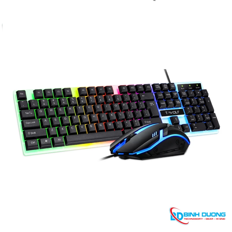 Combo Phím Chuột T-WOLF TF230 (USB/Black/104 LED Highcap key/1.5m/1200dpi/3 key/1.4m)