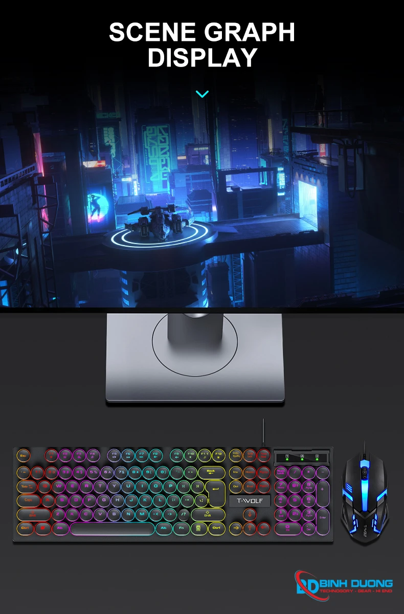 Combo Phím Chuột T-WOLF TF270 (USB/Black/104 LED Highcap key/1.3m/1200dpi/3 key/1.4m) - Chi tiết 1