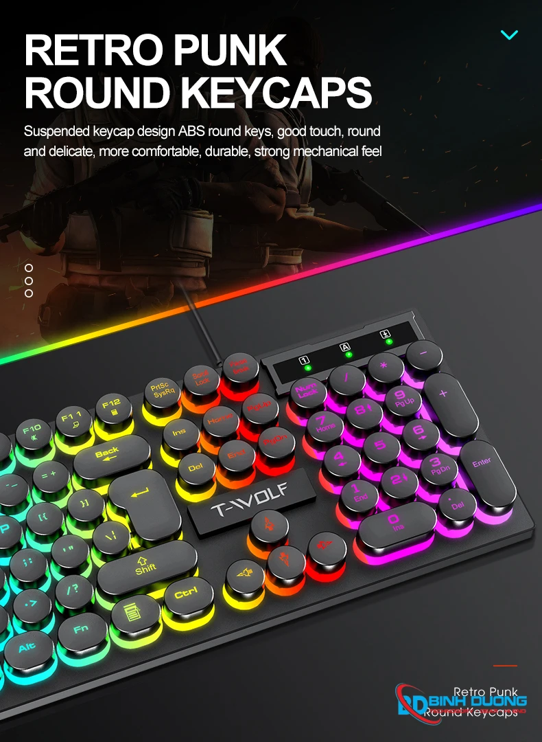 Combo Phím Chuột T-WOLF TF270 (USB/Black/104 LED Highcap key/1.3m/1200dpi/3 key/1.4m) - Chi tiết 7