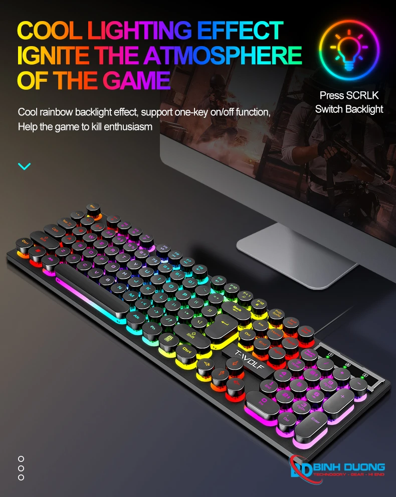 Combo Phím Chuột T-WOLF TF270 (USB/Black/104 LED Highcap key/1.3m/1200dpi/3 key/1.4m) - Chi tiết 11
