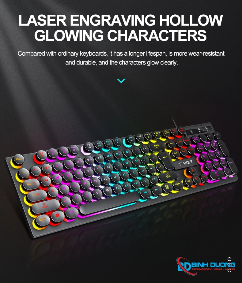 Combo Phím Chuột T-WOLF TF270 (USB/Black/104 LED Highcap key/1.3m/1200dpi/3 key/1.4m) - Chi tiết 10