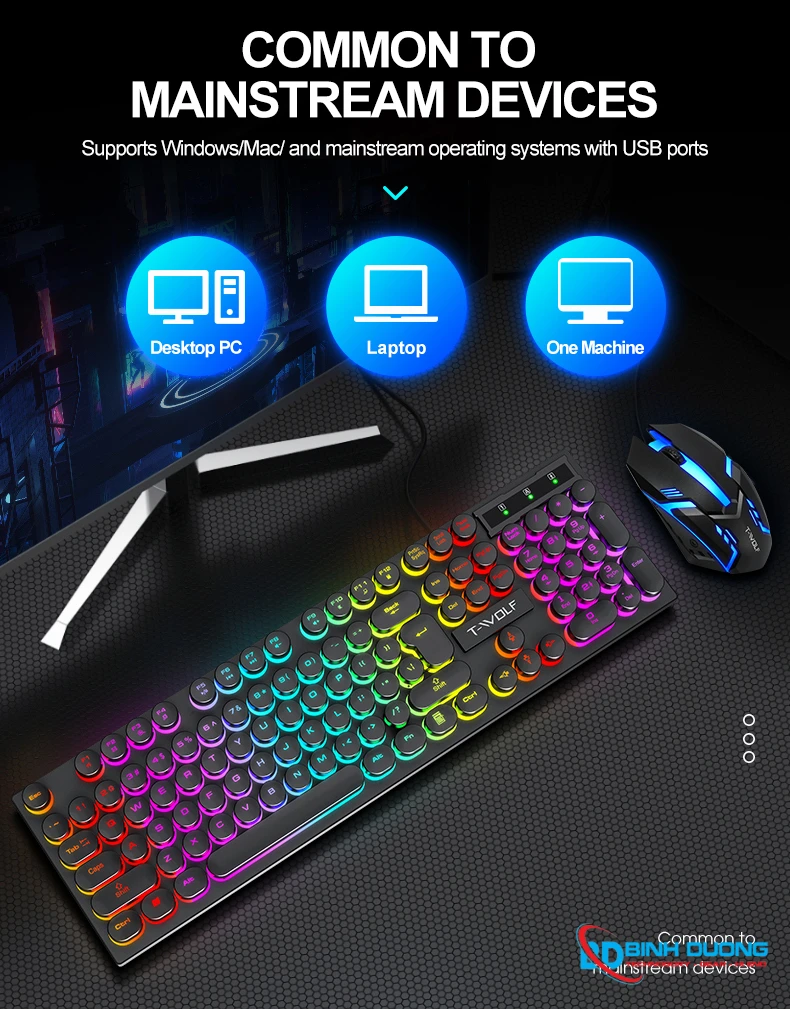 Combo Phím Chuột T-WOLF TF270 (USB/Black/104 LED Highcap key/1.3m/1200dpi/3 key/1.4m) - Chi tiết 15