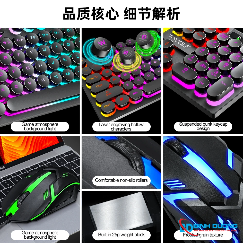 Combo Phím Chuột T-WOLF TF270 (USB/Black/104 LED Highcap key/1.3m/1200dpi/3 key/1.4m) - Chi tiết 16
