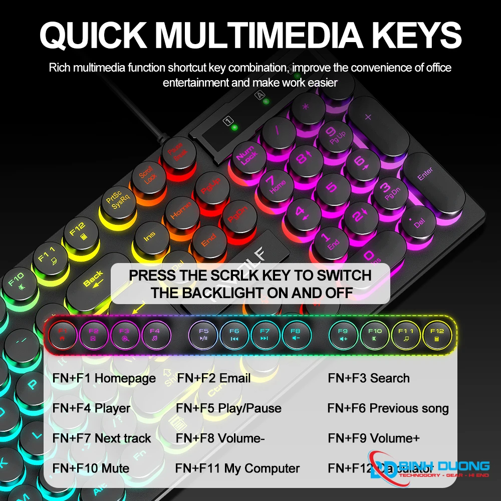 Combo Phím Chuột T-WOLF TF270 (USB/Black/104 LED Highcap key/1.3m/1200dpi/3 key/1.4m) - Chi tiết 17