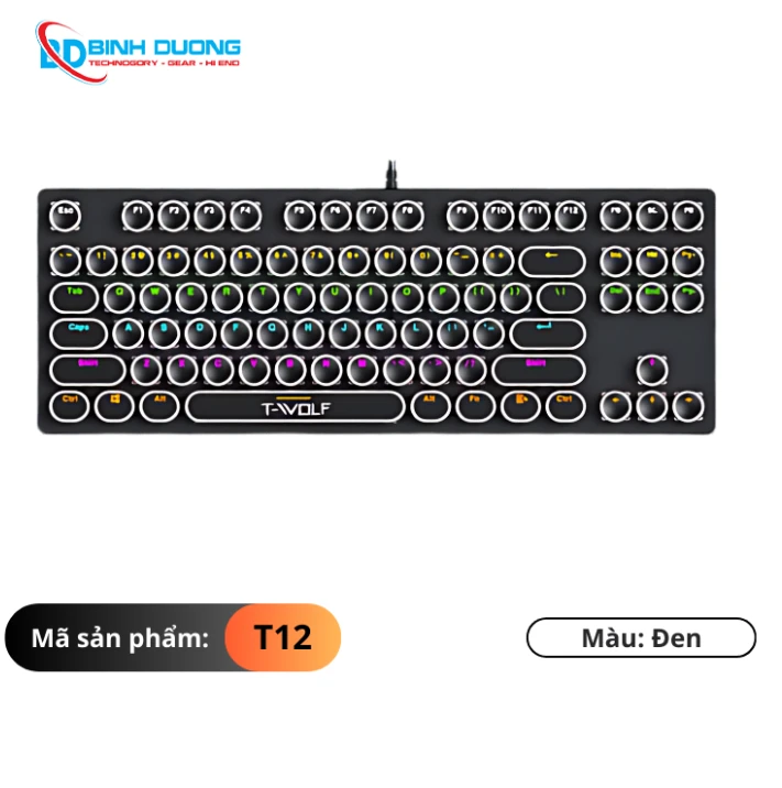 KEYBOARD T-WOLF T12 (Black/87 key/Blue  Switch/LED/USB/576g/1.5m)