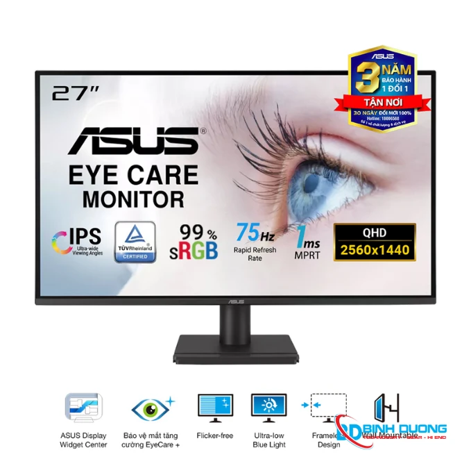 Màn Hình ASUS VA27AQ (27 inch - IPS - 2K - 75Hz - 1ms - Speaker)