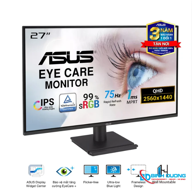 Màn Hình ASUS VA27AQ (27 inch - IPS - 2K - 75Hz - 1ms - Speaker) - Chi tiết 3