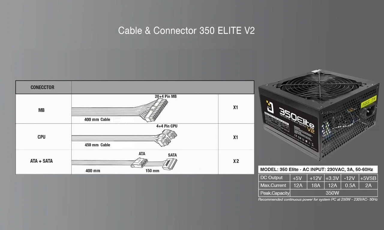 Nguồn máy tính Jetek Elite 350W V2 (350W) - Chi tiết 7