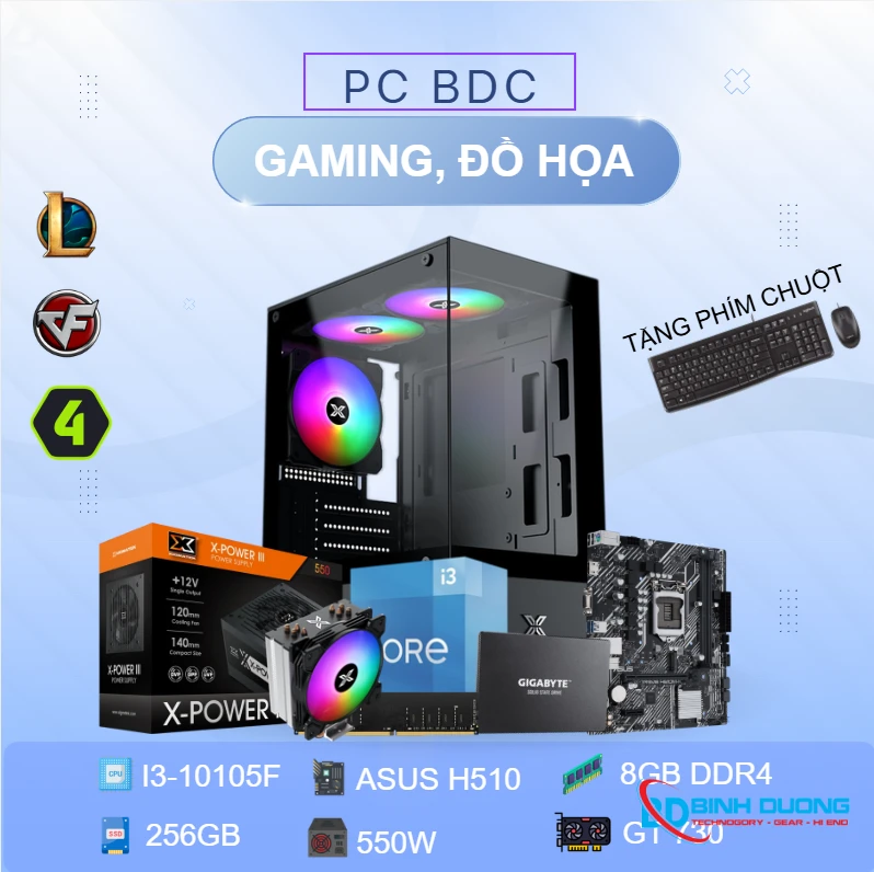 Bộ máy tính Gaming i3 10105F/ RAM 8GB/ SSD 256GB/ GT 730