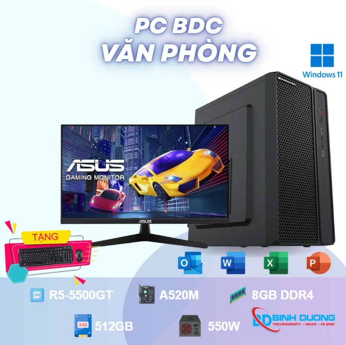 Bộ máy tính Văn phòng AMD Ryzen™ 5 5500GT/ RAM 8GB/ SSD 512GB
