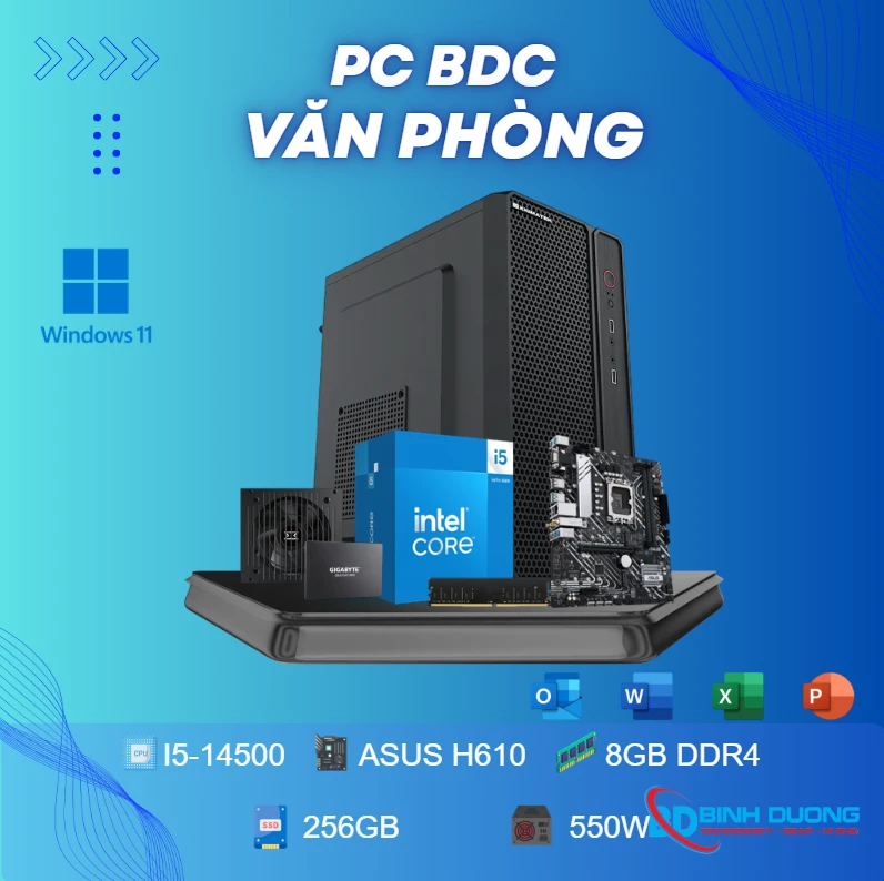 Bộ máy tính văn Phòng i5 14500/ RAM 8GB/ SSD 256GB/ Win 11 Pro
