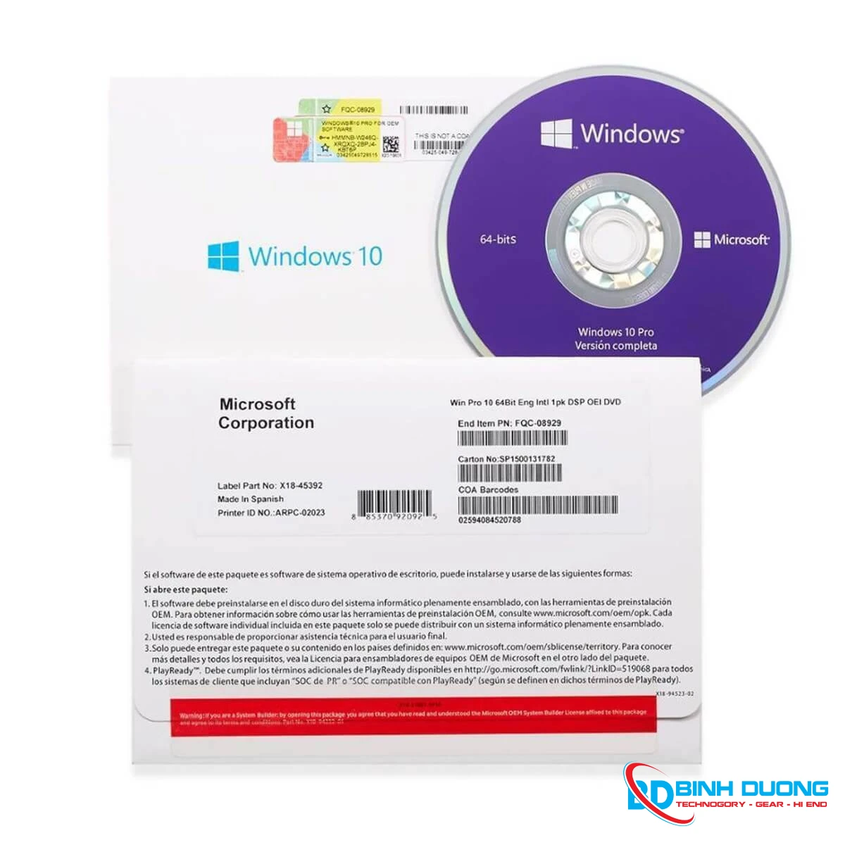 Phần mềm Microsoft Windows 10 Pro 64Bit 1pk DSP OEI DVD FQC-08929