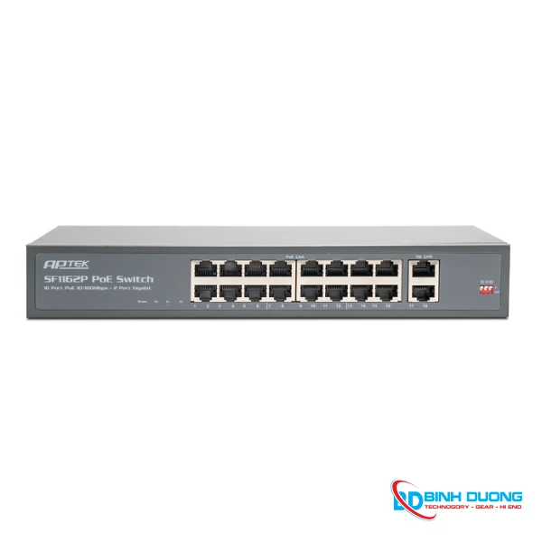 Switch POE Aptek SF1162P 16 Port(100MB)+2 Port 1GB