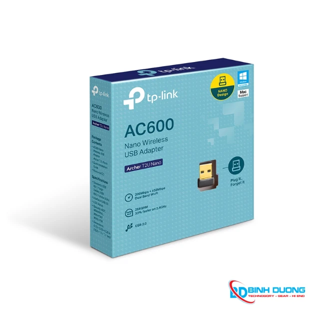 USB THU WIFI TP-LINK ARCHER T2U (NANO) AC600 ( BĂNG TẦNG KÉP - MINI - KHÔNG RÂU )